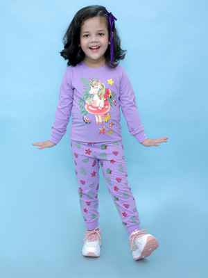 Chandrika Girls Casual T-shirt Trouser(PURPLE)