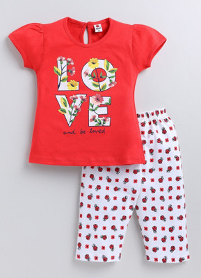 Mars Infiniti Baby Girls Casual Top Capri(Red, White)