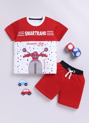 LITTLE NINJA Baby Boys Casual T-shirt Shorts(RED WHITE 2)