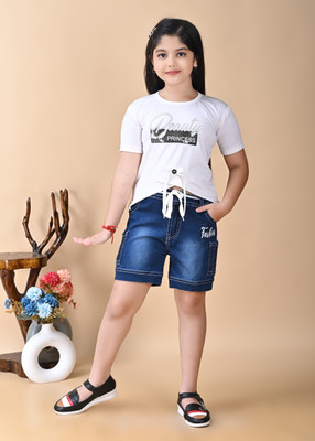 ROHIT DRESSES Girls Party(Festive) Top Shorts(WHITE)