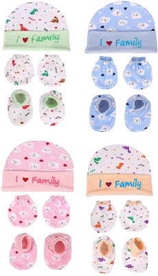 Babking Baby Boys & Baby Girls Casual Cap Mitten, Socks(PACK 4)