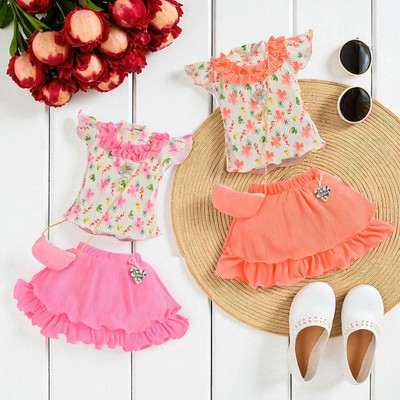 HALDER Baby Girls Casual Top Shorts(Pink & Peach)