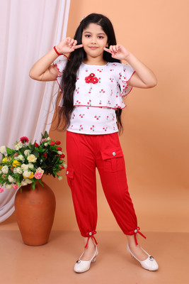 hghgdhd Girls Casual Top Pant, Top(Red)