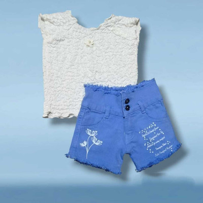 ketan Girls Casual Top Shorts(white blue)