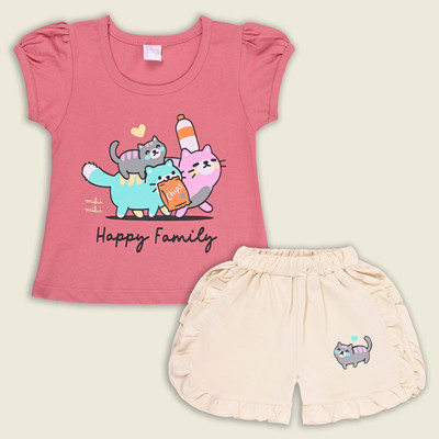 Wishkaro Girls Casual Top Shorts(Burgundy)