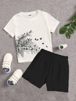 Lofn Baby Boys & Baby Girls Casual T-shirt Shorts(White, Black)