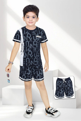 Aqsa Fashion Boys Casual T-shirt Shorts(Black)
