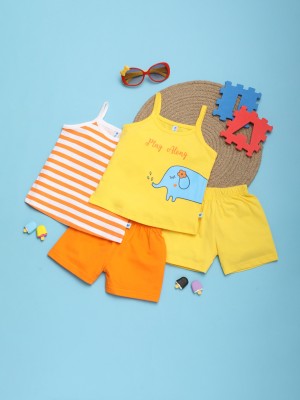 V-MART Baby Girls Casual T-shirt Shorts(Orange-Yellow)