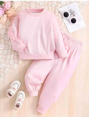 FAHADCREATIONS Girls Party(Festive) T-shirt Trouser(Light Pink)