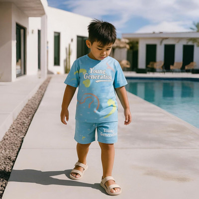 KIdbea Boys Casual T-shirt Shorts(Light Blue)