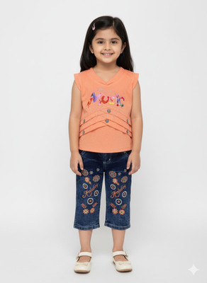 Girijesh Singh Baby Girls Daisy Party(Festive) Top Jeans(Pink)
