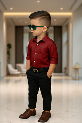 Nelkar Boys Casual Shirt Track Pants(MAROON)