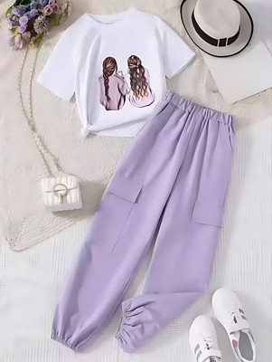 SHENEXAS Girls Party(Festive) T-shirt Pant(Purple3)