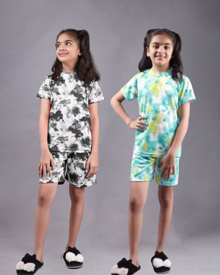 FEBVIBE Girls Casual T-shirt Shorts(Multicolor 9)