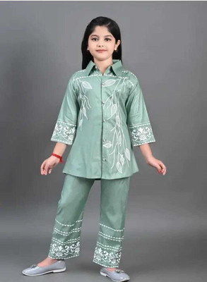 RAFIYAFASHION Girls Party(Festive) Dress Pyjama(Green)