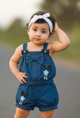 Vinayy Creation Baby Girls Casual Top Shorts(blue denim shoulder strap top,short)