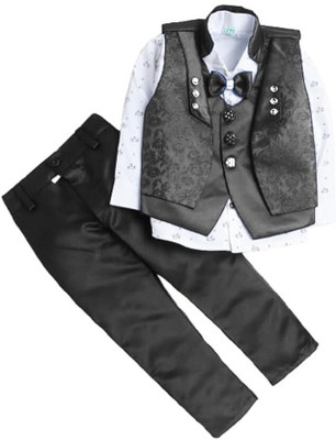 SANWALIYASETHJI Boys Festive & Party Shirt, Waistcoat and Pant Set(Black Pack of 1)