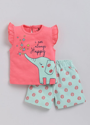 GIGGLY FOX Baby Girls Casual Top Pant(Dark Peach)