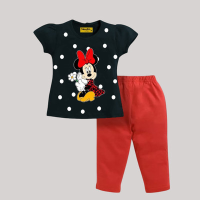 FASTCRY Girls Casual T-shirt Pant(Black)