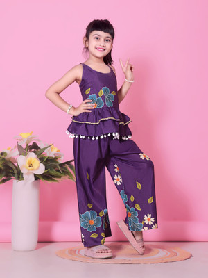 satyamfab Girls Party(Festive) Top Pant(PURPLE)