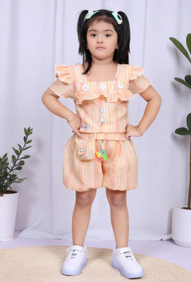 HALDER Baby Girls Casual Top Shorts(Apricot Petal Parade)