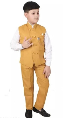 NVH Boys Festive & Party Shirt, Waistcoat and Pant Set(Yellow Pack of 1)