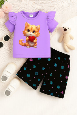 BubbleTwyst Girls Casual T-shirt Shorts(Lavender)