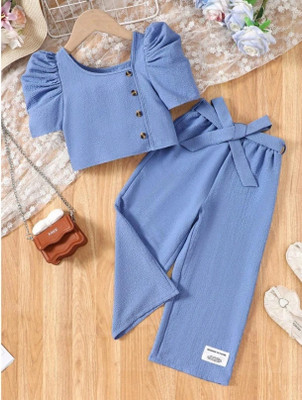 ZG GARMENTS Baby Girls Casual Top Track Pants(Blue)