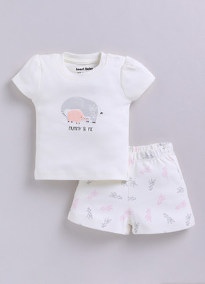 Smart Baby Baby Girls Casual T-shirt Shorts(Off-White)