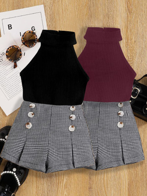 DEL LUNA Baby Girls Casual Top Skirt(BLACK & WINE)
