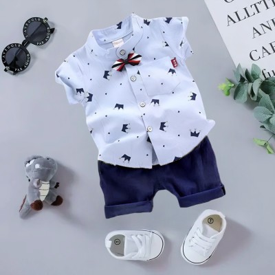 Vibe Trends Baby Boys & Baby Girls Casual Shirt Shorts, Bow Tie(Sky blue)