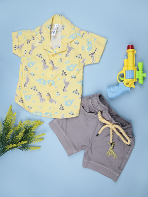 V-MART Baby Boys Casual Shirt Shorts(Yellow)