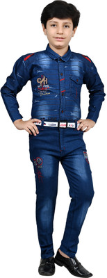 Arshia Fashions Boys Party(Festive) Shirt Jeans(Blue)