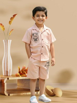 FASHION GRAB Boys Casual Shirt Shorts(Light Orange)