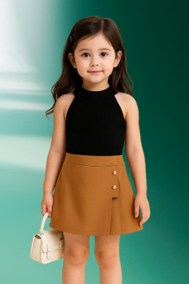 RIYANSHI Girls Casual Top Skirt(Black, Brown)
