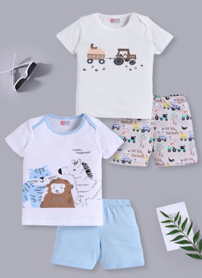 SUPERSQUAD Baby Boys Casual T-shirt Pant(White, Brown, Light Blue)