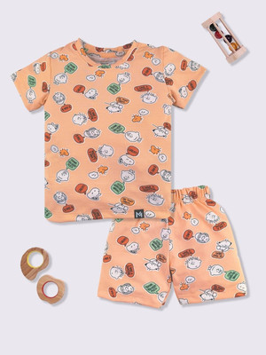YK X Minute Mirth Boys & Girls Pluto Casual T-shirt Shorts(Peach)