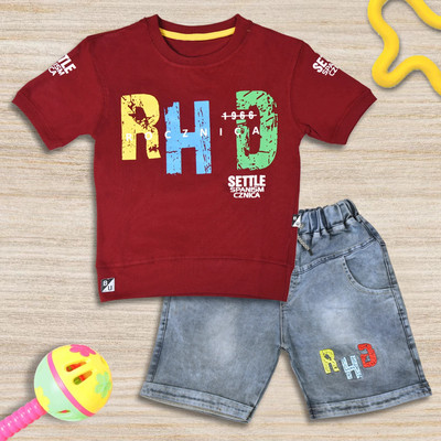 Worton Fashion Boys Casual T-shirt Shorts(Maroon)