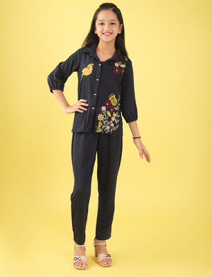 Tasrika Girls Festive & Party Kurta and Pyjama Set(Dark Blue Pack of 1)