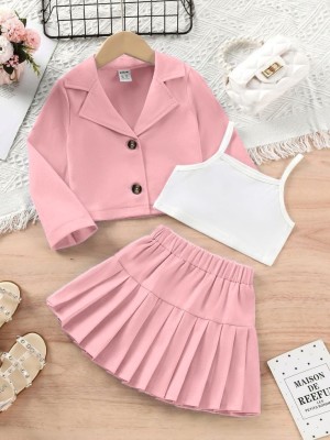 FARBIG WEAR Girls Party(Festive) Jacket Skirt, Camisole(Pink)