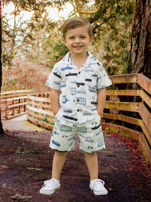 FASHION GRAB Boys Casual Shirt Shorts(Blue 1)