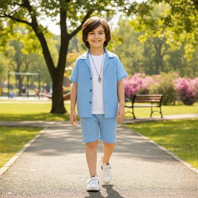 orsang Boys & Girls Casual Shirt Shorts(Light Blue)