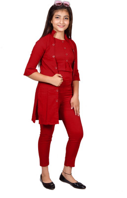 OXFY Girls Casual Blazer and Pant Set(Maroon Pack of 1)