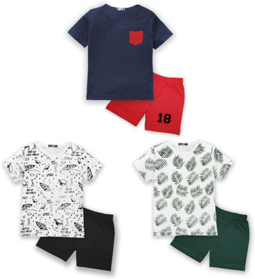 tarsier Baby Boys & Baby Girls Casual T-shirt Shorts(leaf-rocket-navypkt)