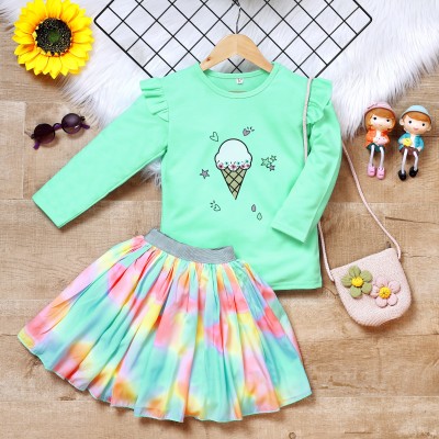 HIKUJ Baby Girls Casual Top Skirt(Light Green)