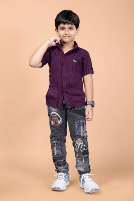 Clothadle Baby Boys Casual Shirt Jeans(MAROON)