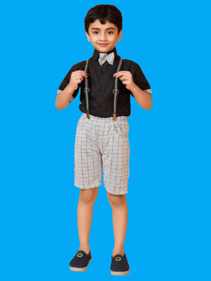 JANNIFASHION Baby Boys Casual Shirt Belt, Shirt, Pant(BLACK, WHITE)