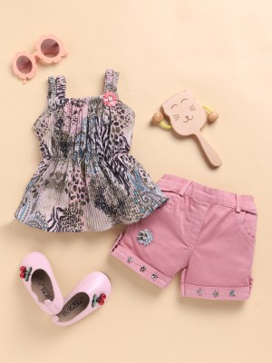 LACKii DOLL Baby Girls Casual Top Shorts(Pink)