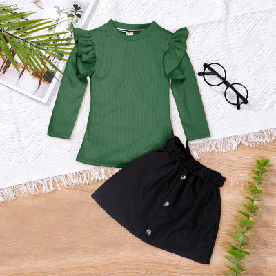 PORPY Girls Casual Top Skirt(dark green, black)