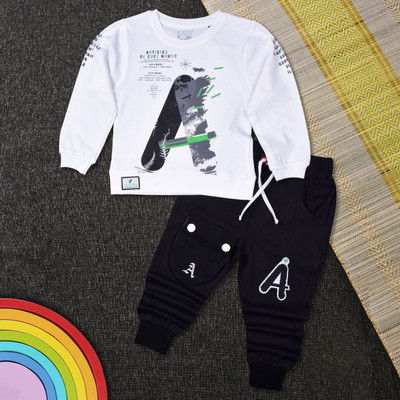 Worton Fashion Boys Casual T-shirt Pant(White)